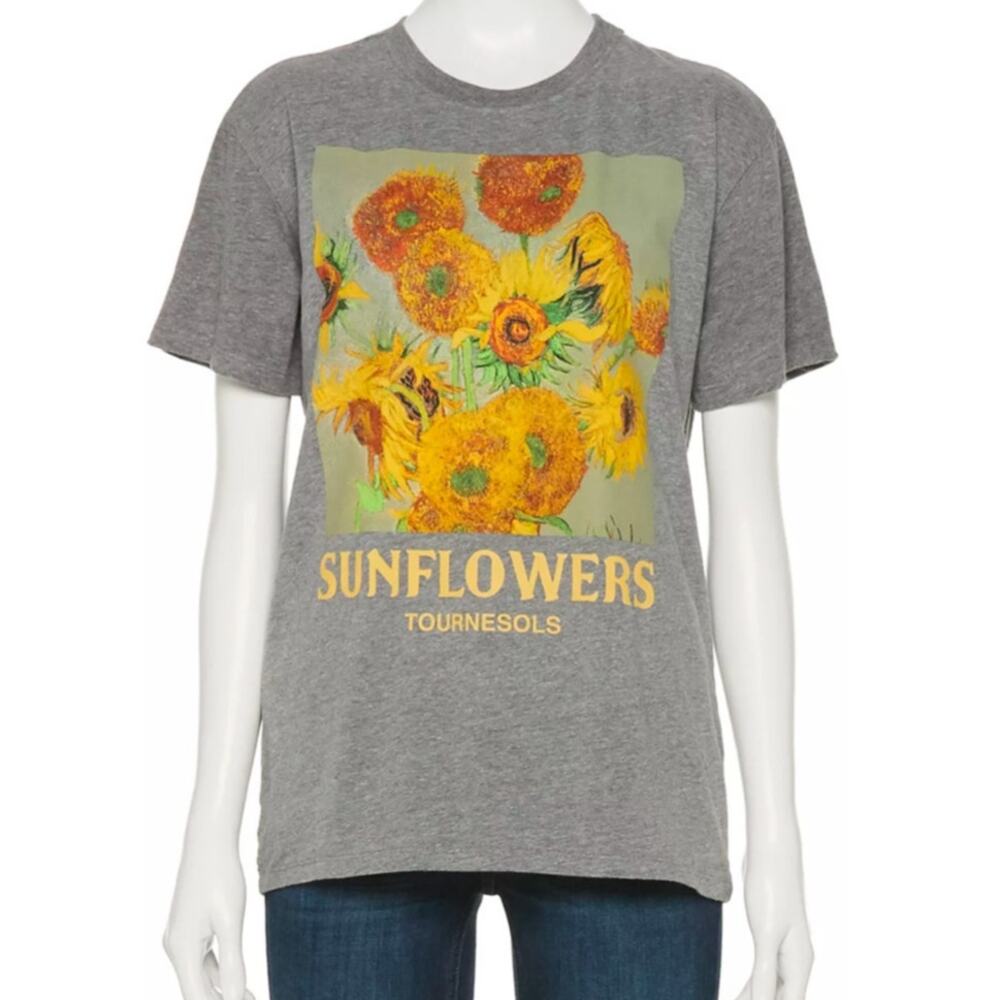 Mighty Fine Heather Gray Sunflower Graphic Tee – Boho Garden, Size‎ L